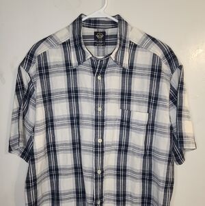 Dockers Navy and White Plaid Casual Shirt Size L